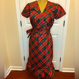 Gymboree Women’s Plaid Christmas Holiday Dress with Bow and Ruffle size Small